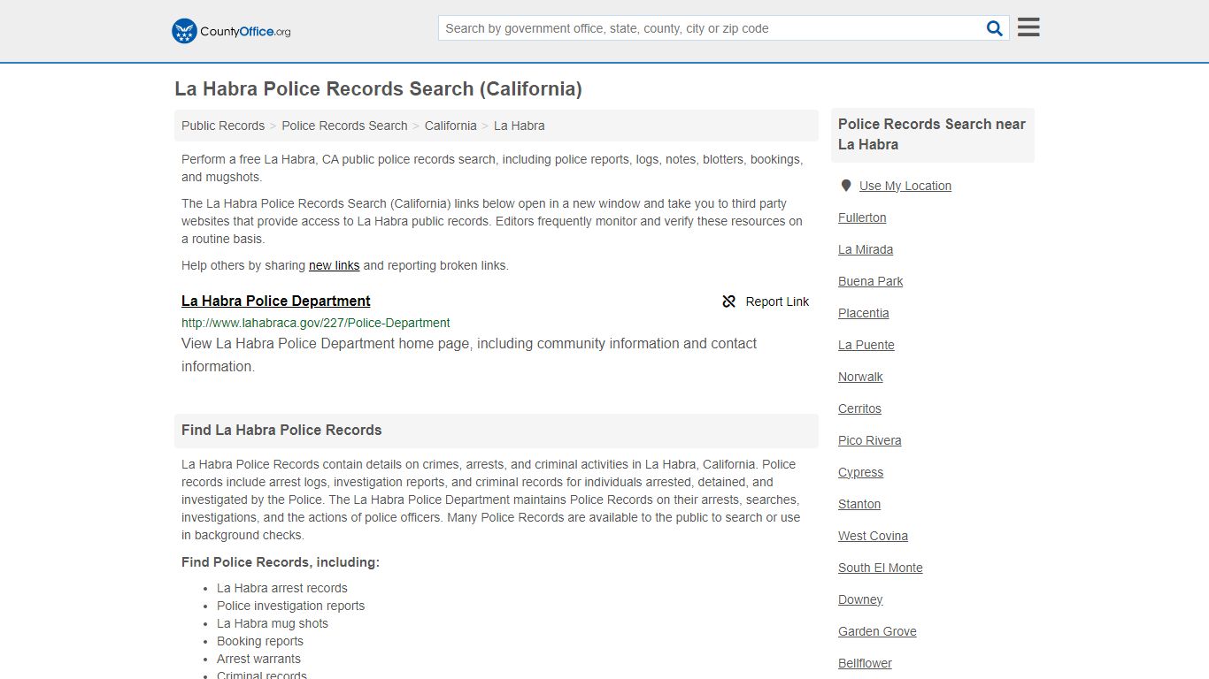 La Habra Police Records Search (California) - County Office